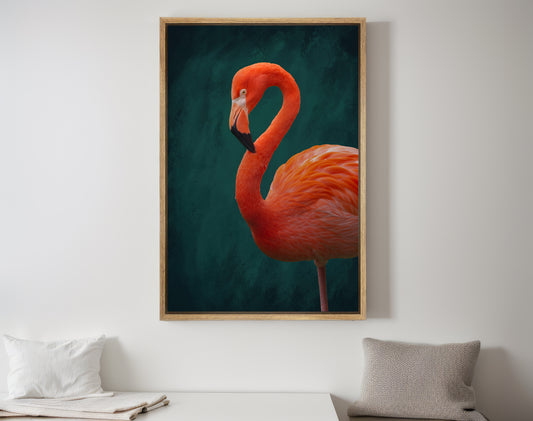 Flamingo Art Print · Pink Flamingo Poster · Large Wall Art · Botanical Print · Pink and Green Wall Art · Maximalist Decor