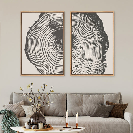 Framed Canvas Wall Art Set Wood Tree Ring Prints Modern Art Minimalist Neutral Decor