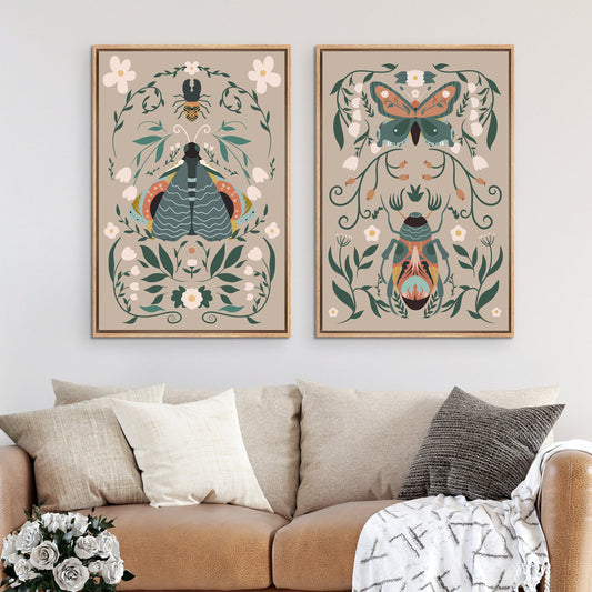Framed Canvas Print Wall Art Set Butterfly Insect Bohemian Art Room Decoration Painting