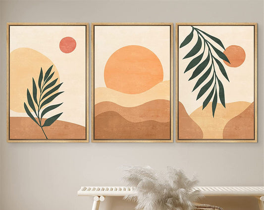 Framed Canvas Print Wall Art Set of 3 Geometric Arch Desert Plants Abstract Illustration Mid Century Modern Art Boho Decor