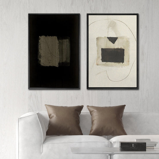 Framed Canvas Wall Art Set of 2 Black and White Grunge Abstract Print Minimalist Modern Wall Art Neutral Decor