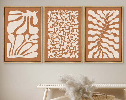 Framed Canvas Print Wall Art Set Orange Abstract Floral Botanical Illustrations Modern Art Minimalist Boho Decor