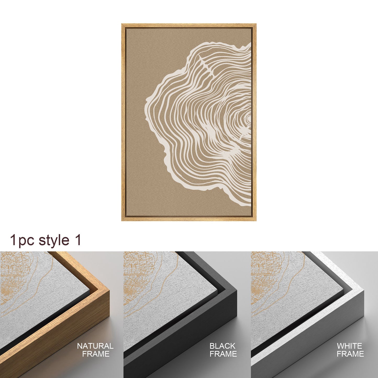 Framed Canvas Print Wall Art Set of 2 Duotone Wood Tree Ring Abastract Illustrations Modern Art Minimalist Boho Decor