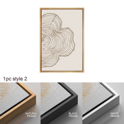 Framed Canvas Print Wall Art Set of 2 Duotone Wood Tree Ring Abastract Illustrations Modern Art Minimalist Boho Decor