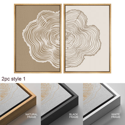 Framed Canvas Print Wall Art Set of 2 Duotone Wood Tree Ring Abastract Illustrations Modern Art Minimalist Boho Decor