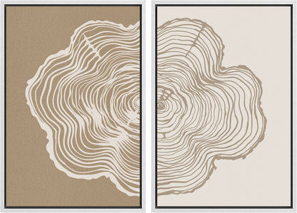 Framed Canvas Print Wall Art Set of 2 Duotone Wood Tree Ring Abastract Illustrations Modern Art Minimalist Boho Decor