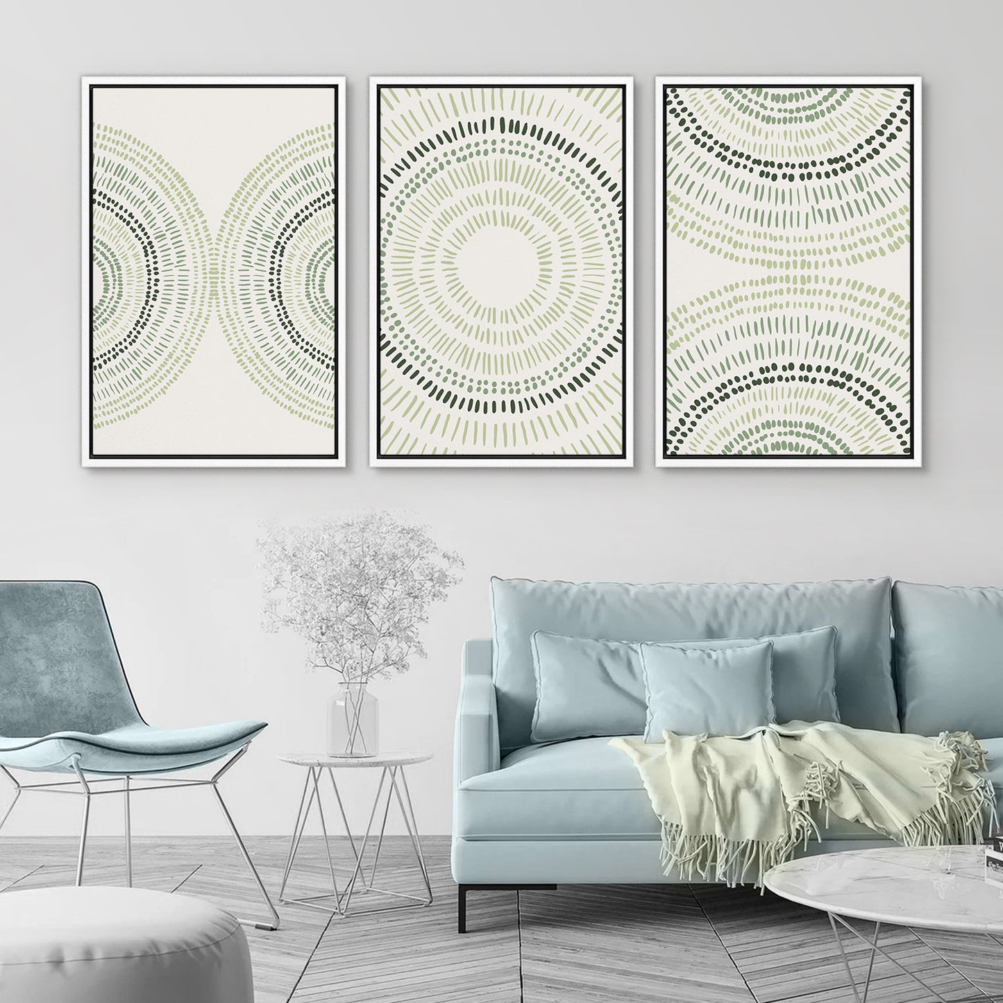 Framed Canvas Wall Art Set of 3 Sage Green Abstract Wood Tree Rings Prints Minimalist Modern Wall Art Neutral Boho Decor