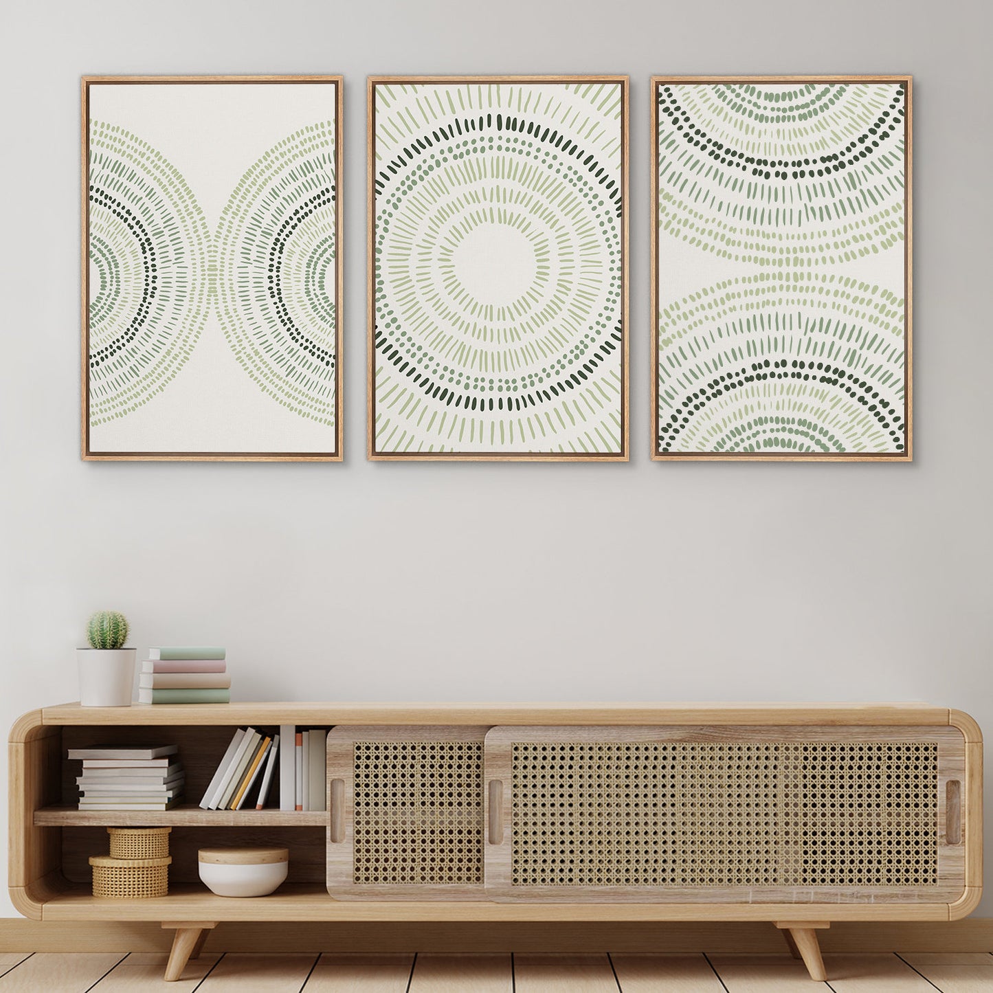 Framed Canvas Wall Art Set of 3 Sage Green Abstract Wood Tree Rings Prints Minimalist Modern Wall Art Neutral Boho Decor