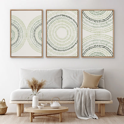 Framed Canvas Wall Art Set of 3 Sage Green Abstract Wood Tree Rings Prints Minimalist Modern Wall Art Neutral Boho Decor