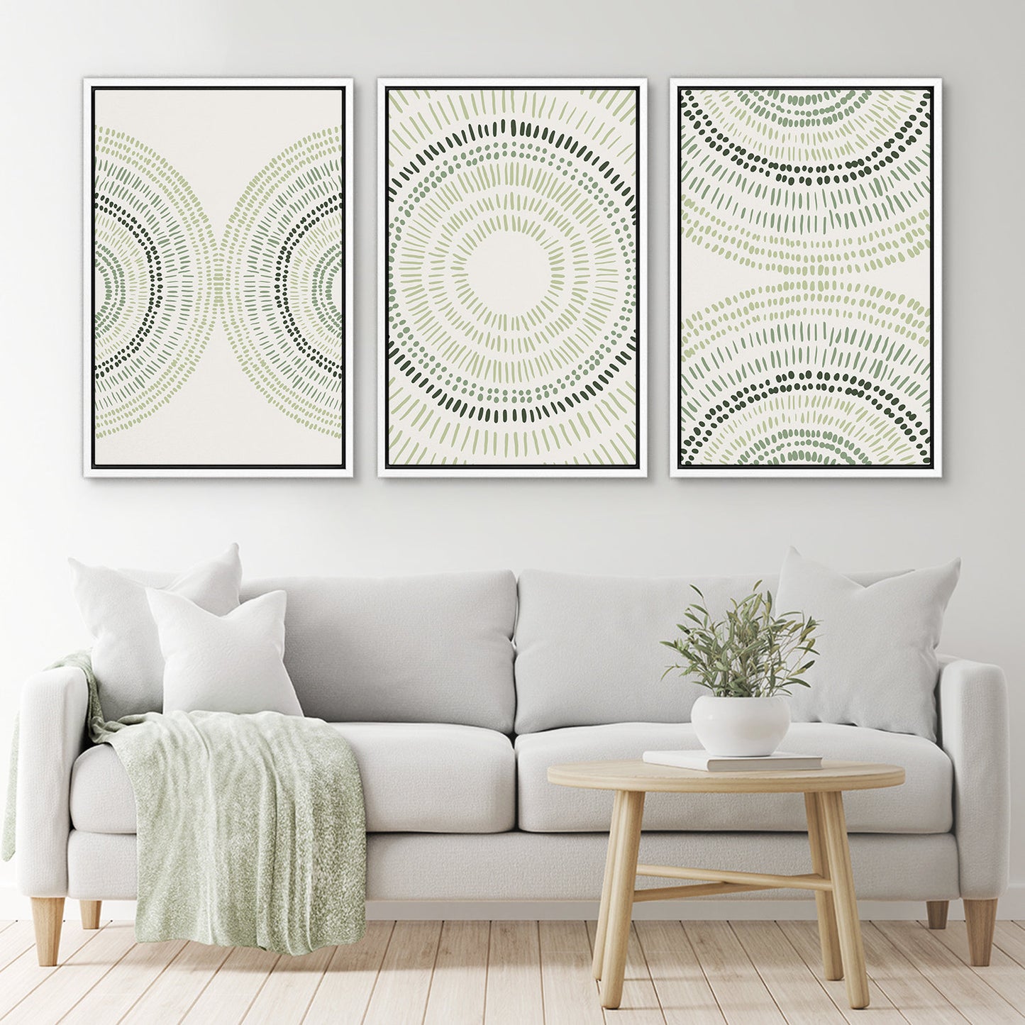 Framed Canvas Wall Art Set of 3 Sage Green Abstract Wood Tree Rings Prints Minimalist Modern Wall Art Neutral Boho Decor