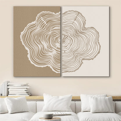 Framed Canvas Print Wall Art Set of 2 Duotone Wood Tree Ring Abastract Illustrations Modern Art Minimalist Boho Decor